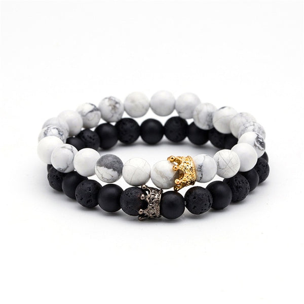 New trendy black white stone beaded bracelet Fashion gold silver color - accessories4girls