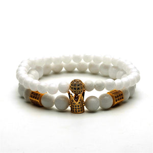 New trendy black white stone beaded bracelet Fashion gold silver color - accessories4girls