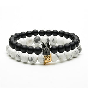 New trendy black white stone beaded bracelet Fashion gold silver color - accessories4girls