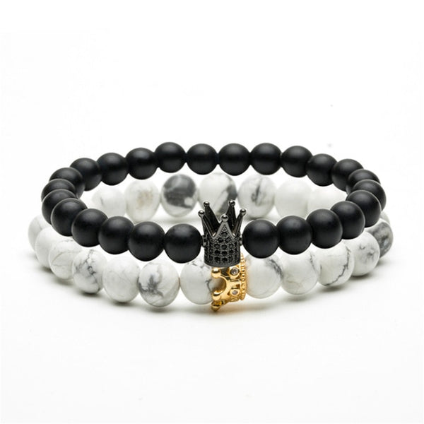 New trendy black white stone beaded bracelet Fashion gold silver color - accessories4girls