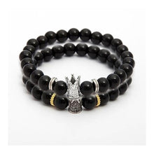 Load image into Gallery viewer, New trendy black white stone beaded bracelet Fashion gold silver color - accessories4girls