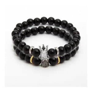 New trendy black white stone beaded bracelet Fashion gold silver color - accessories4girls