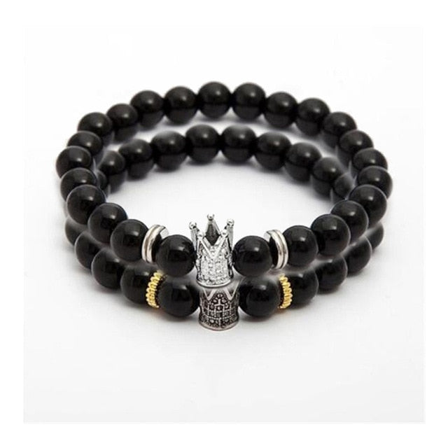 New trendy black white stone beaded bracelet Fashion gold silver color - accessories4girls