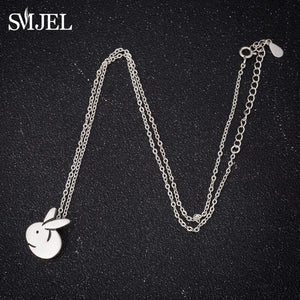 SMJEL Cute Animal Rabbit Necklace Choker 925 Silver Necklaces - accessories4girls