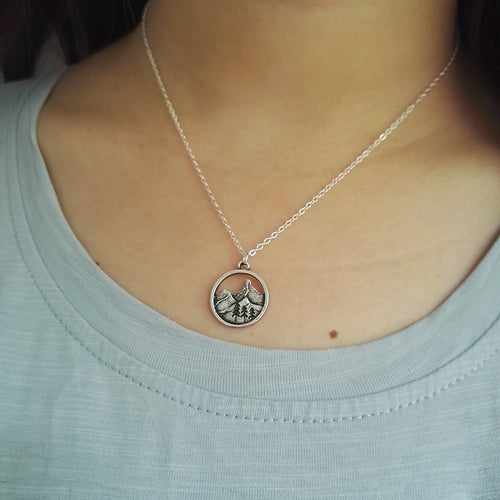 Outdoor Jewelry Gifts Lovely round pendant Pine Tree necklace under the mountain - accessories4girls
