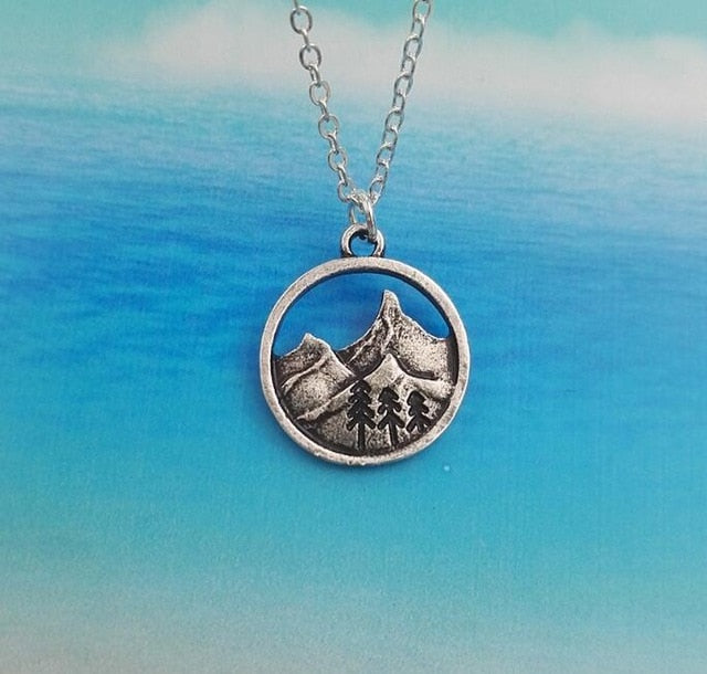 Outdoor Jewelry Gifts Lovely round pendant Pine Tree necklace under the mountain - accessories4girls