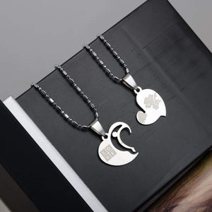 PINKSEE 1 Pair Titanium Steel Heart Shape Pendant Necklaces Men Women Couple Lover I Love You Necklace Jewelry Gifts 19 Styles - accessories4girls