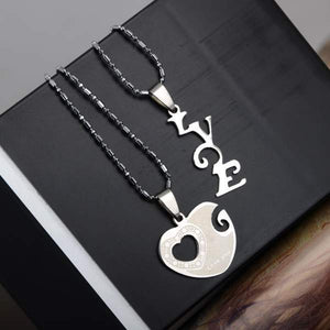 PINKSEE 1 Pair Titanium Steel Heart Shape Pendant Necklaces Men Women Couple Lover I Love You Necklace Jewelry Gifts 19 Styles - accessories4girls