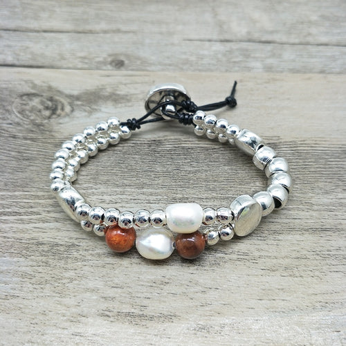Silver Alloy Beads Beaded Bracelet Natural Pearl and Natural Stone - accessories4girls