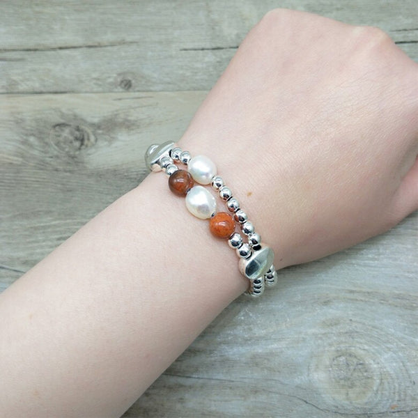 Silver Alloy Beads Beaded Bracelet Natural Pearl and Natural Stone - accessories4girls