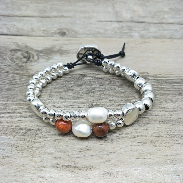 Silver Alloy Beads Beaded Bracelet Natural Pearl and Natural Stone - accessories4girls
