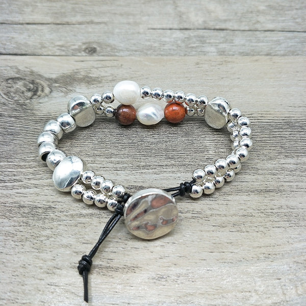 Silver Alloy Beads Beaded Bracelet Natural Pearl and Natural Stone - accessories4girls