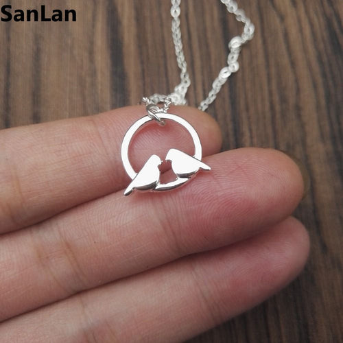 Couple bird Charm Camping Necklace  Circle Mountain Pendant Necklace Women Girl - accessories4girls