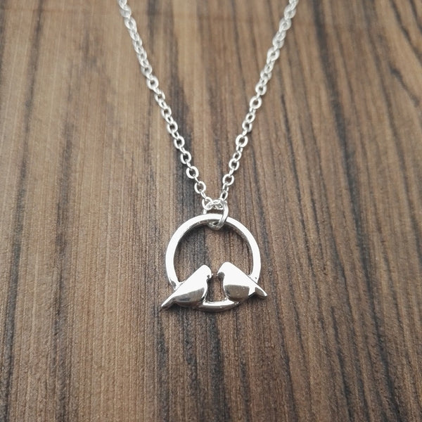 Couple bird Charm Camping Necklace  Circle Mountain Pendant Necklace Women Girl - accessories4girls