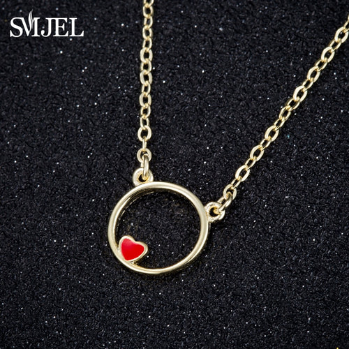 SMJEL Silver 925 Cute Love Heart Circle Pendant Necklace - accessories4girls