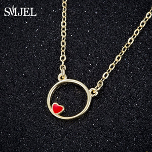 SMJEL Silver 925 Cute Love Heart Circle Pendant Necklace - accessories4girls