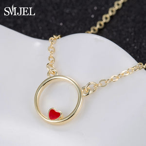 SMJEL Silver 925 Cute Love Heart Circle Pendant Necklace - accessories4girls