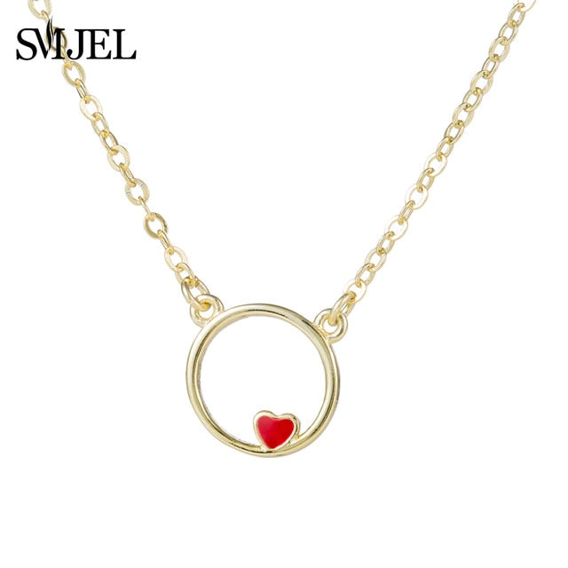 SMJEL Silver 925 Cute Love Heart Circle Pendant Necklace - accessories4girls