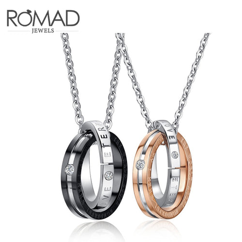 Stainless Steel Chain Love Necklaces for Couples Lover Ladies Fashion Paired Double Circles Pendant - accessories4girls