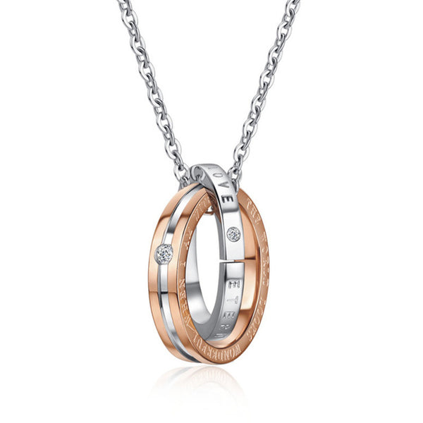 Stainless Steel Chain Love Necklaces for Couples Lover Ladies Fashion Paired Double Circles Pendant - accessories4girls