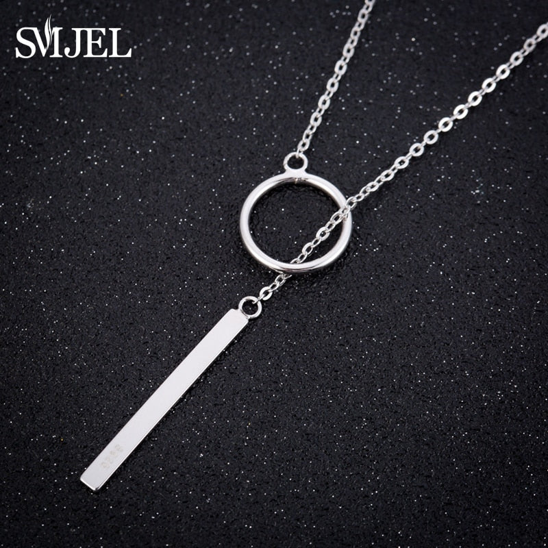 SMJEL New Circle with Bar Necklaces Mens 925 Silver - accessories4girls