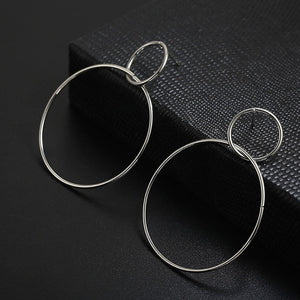 Simple fashion gold color Silver plated geometric big round earrings - accessories4girls
