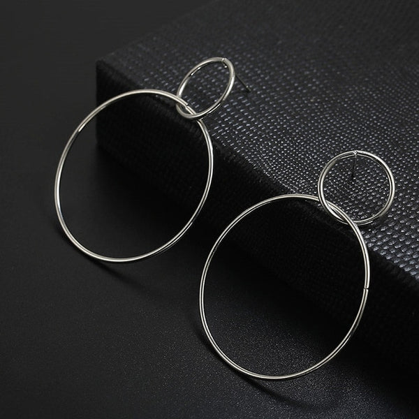 Simple fashion gold color Silver plated geometric big round earrings - accessories4girls