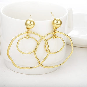 Simple fashion gold color Silver plated geometric big round earrings - accessories4girls