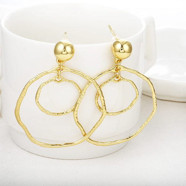 Simple fashion gold color Silver plated geometric big round earrings - accessories4girls