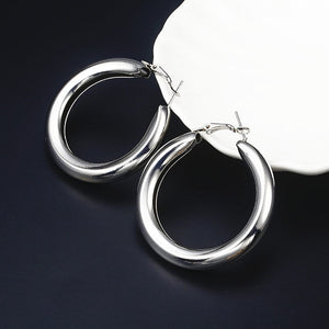 Simple fashion gold color Silver plated geometric big round earrings - accessories4girls
