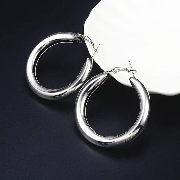 Simple fashion gold color Silver plated geometric big round earrings - accessories4girls