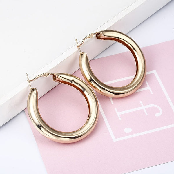 Simple fashion gold color Silver plated geometric big round earrings - accessories4girls