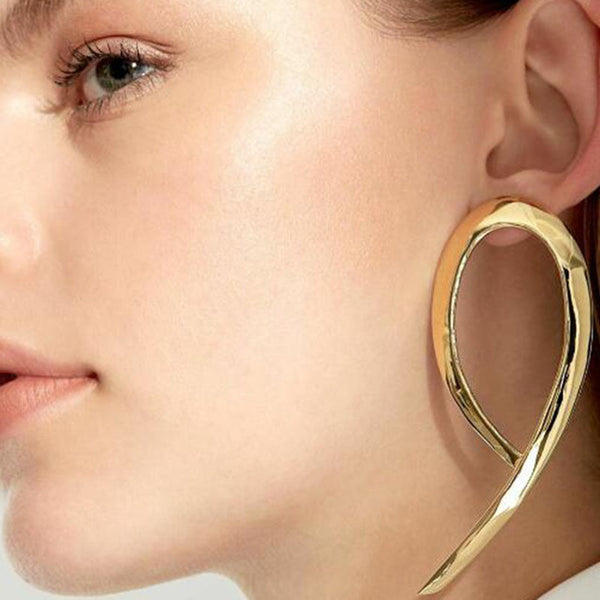 Simple fashion gold color Silver plated geometric big round earrings - accessories4girls