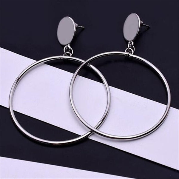 Simple fashion gold color Silver plated geometric big round earrings - accessories4girls