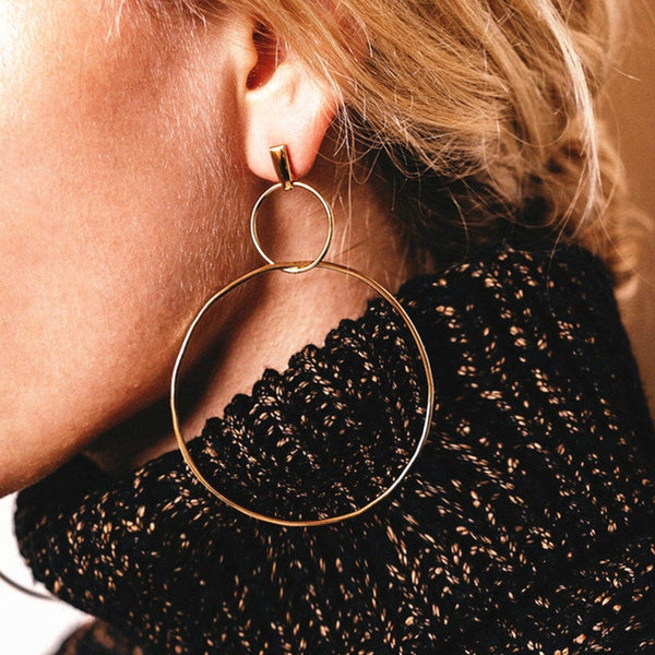 Simple fashion gold color Silver plated geometric big round earrings - accessories4girls