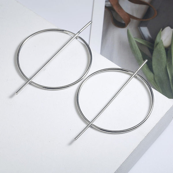 Simple fashion gold color Silver plated geometric big round earrings - accessories4girls