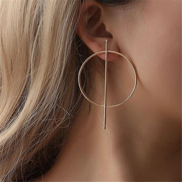 Simple fashion gold color Silver plated geometric big round earrings - accessories4girls
