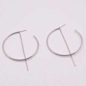 Simple fashion gold color Silver plated geometric big round earrings - accessories4girls