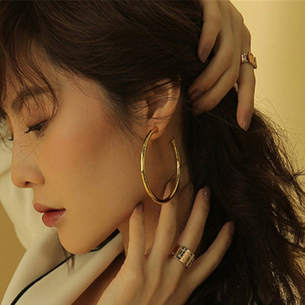 Simple fashion gold color Silver plated geometric big round earrings - accessories4girls