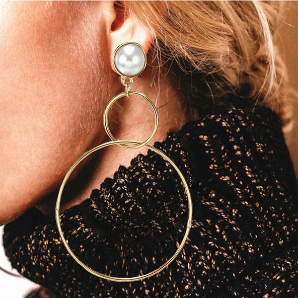 Simple fashion gold color Silver plated geometric big round earrings - accessories4girls