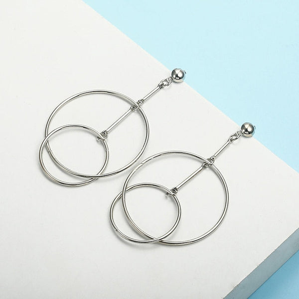 Simple fashion gold color Silver plated geometric big round earrings - accessories4girls