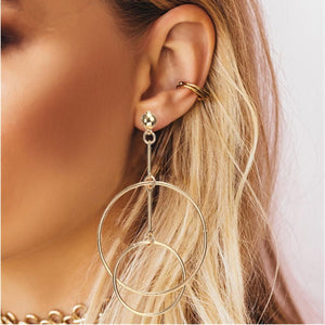 Simple fashion gold color Silver plated geometric big round earrings - accessories4girls