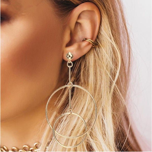 Simple fashion gold color Silver plated geometric big round earrings - accessories4girls