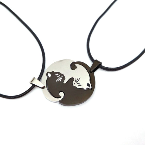 Cute Couples Jewelry animal Necklaces Black white Couple Necklace cat Pendants - accessories4girls