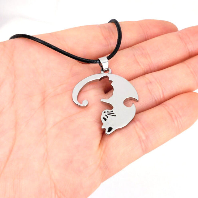 Cute Couples Jewelry animal Necklaces Black white Couple Necklace cat Pendants - accessories4girls