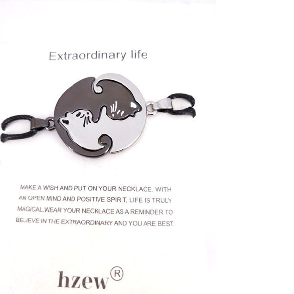 Cute Couples Jewelry animal Necklaces Black white Couple Necklace cat Pendants - accessories4girls