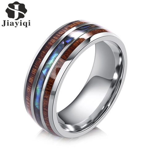 Jiayiqi Rings Stainless Steel Wood Grain Fashion Women Rings Male Jewelry Gifts - accessories4girls
