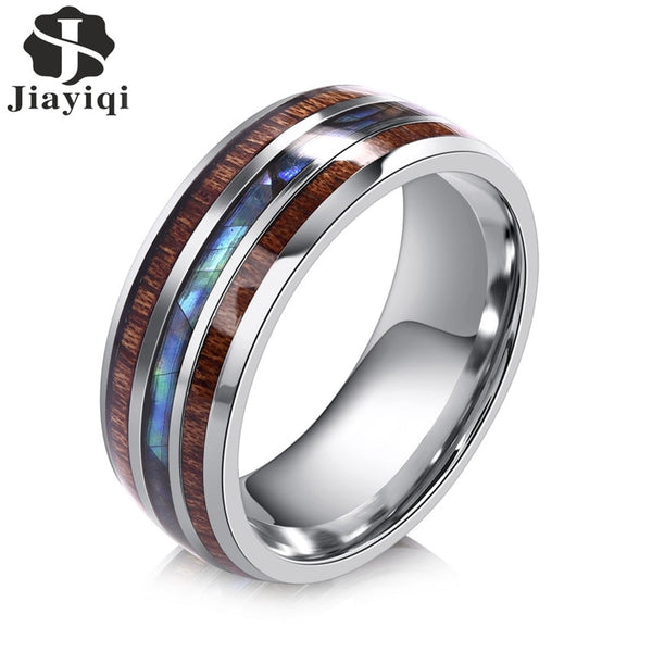 Jiayiqi Rings Stainless Steel Wood Grain Fashion Women Rings Male Jewelry Gifts - accessories4girls