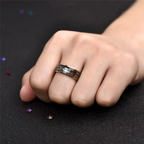 Jiayiqi Rings Stainless Steel Wood Grain Fashion Women Rings Male Jewelry Gifts - accessories4girls