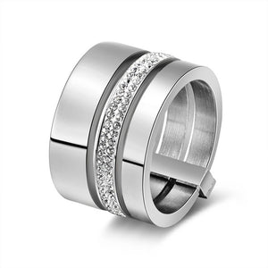 Effie Queen 15mm Big 3 Layers Rings 316L Stainless Steel Zircon Female Ring Wedding Engagement Women Jewelry Fashion Gift IR86 - accessories4girls